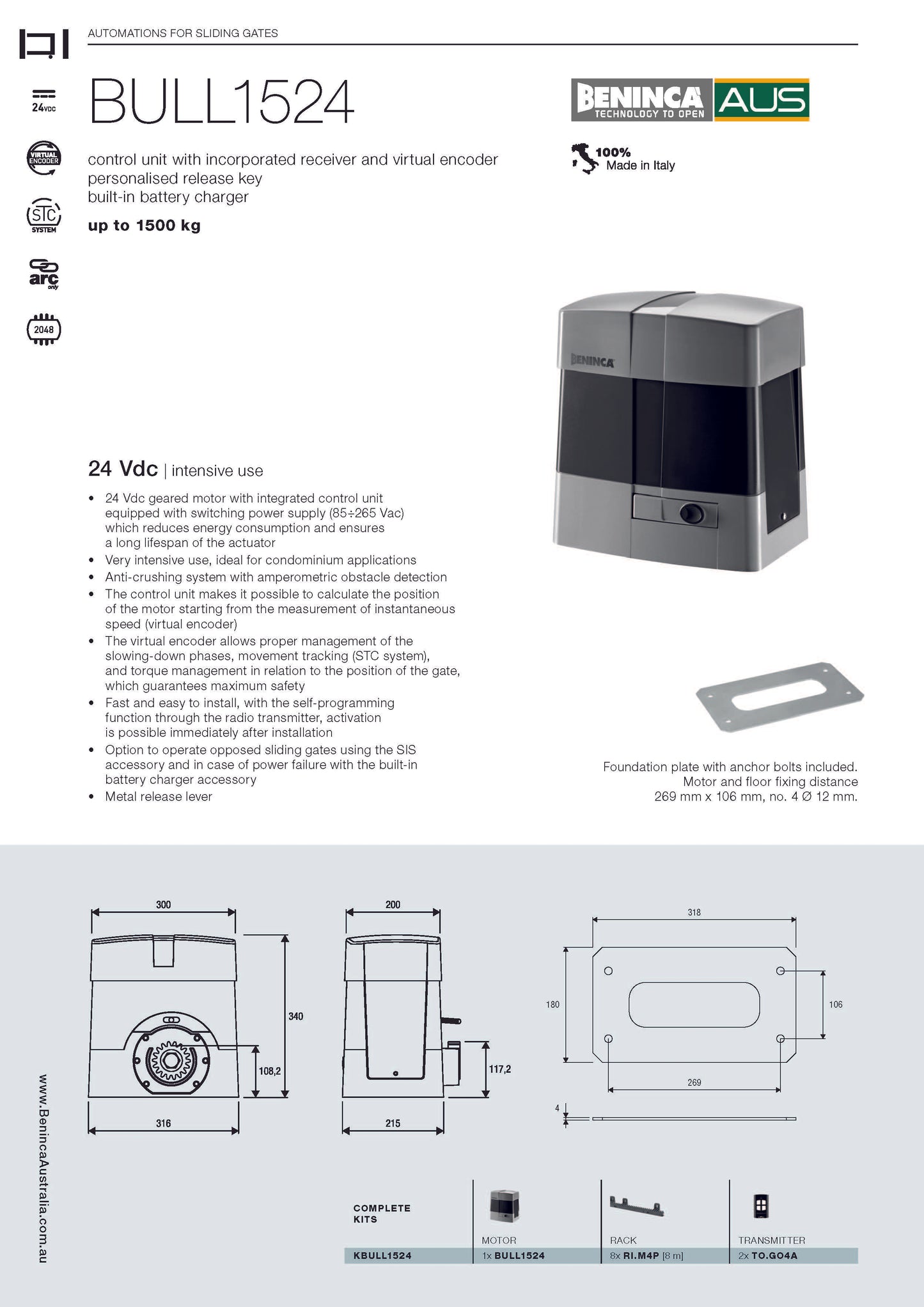 BENINCA BULL1524 - 1,500KGS SWITCHING POWER SUPPLY VOLTAGE